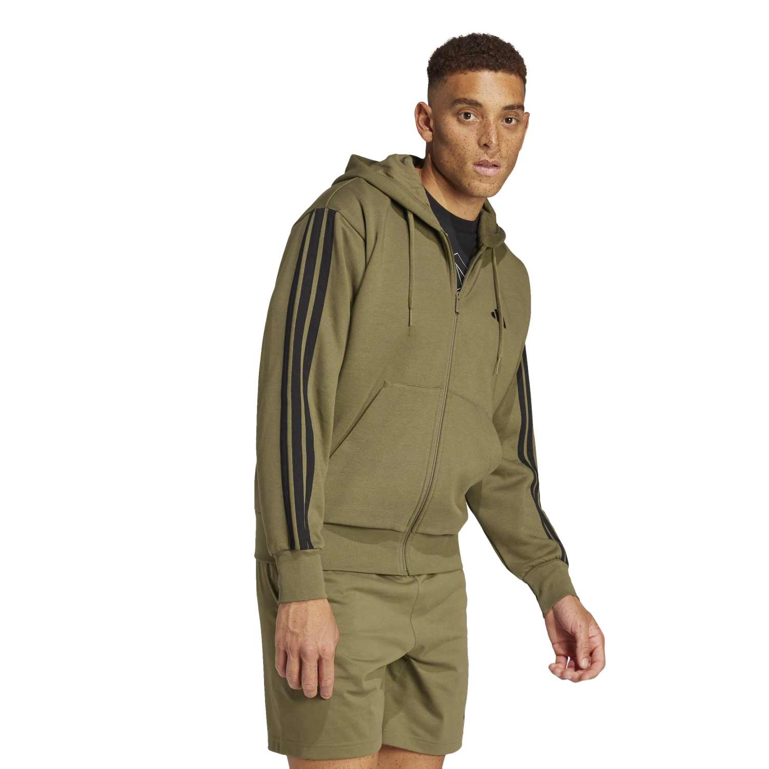 Essentials 3 Stripes Fleece FZ Hoody -Mens - Image 3