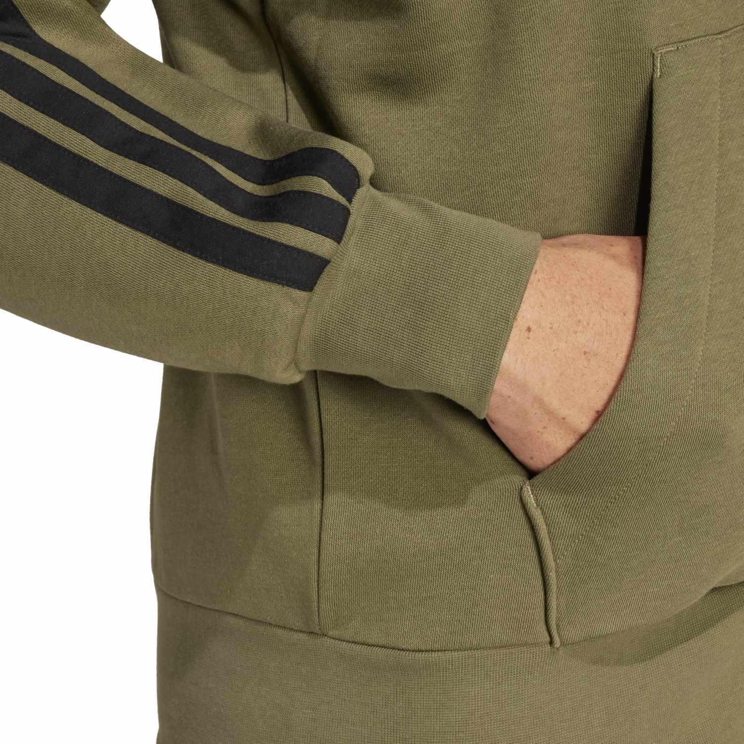 Essentials 3 Stripes Fleece FZ Hoody -Mens - Image 5