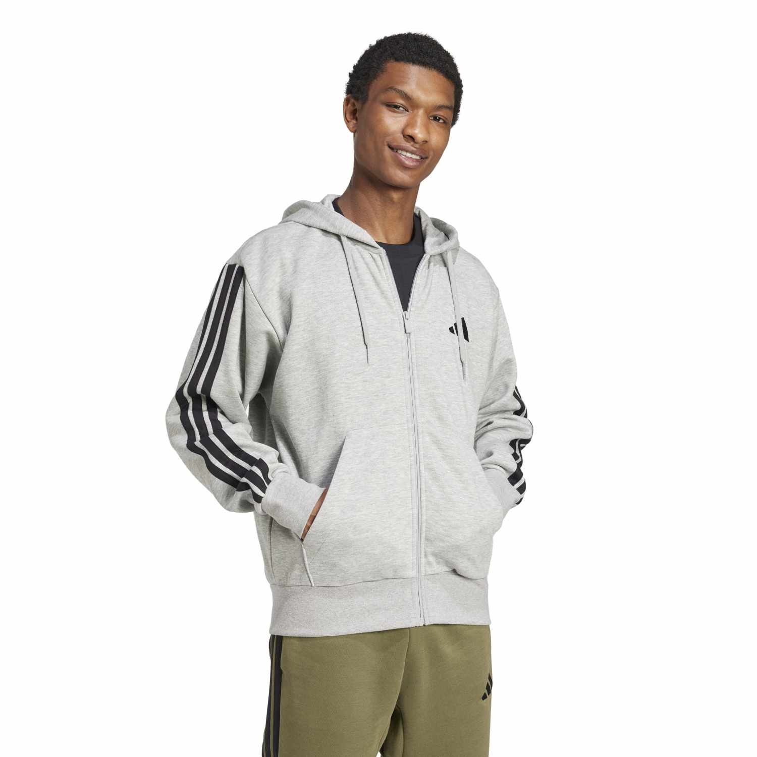 Essentials 3 Stripes Fleece FZ Hoody -Mens - Image 2