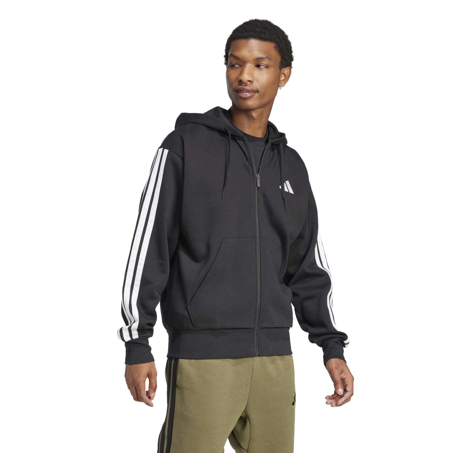 Essentials 3 Stripes Fleece FZ Hoody -Mens - Image 3